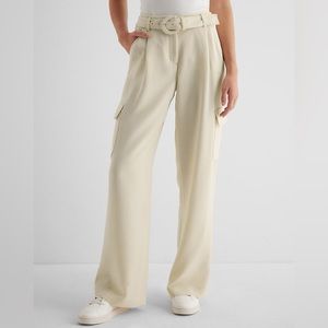 Express High Waisted Pleated Belt Utility Trouser Pant